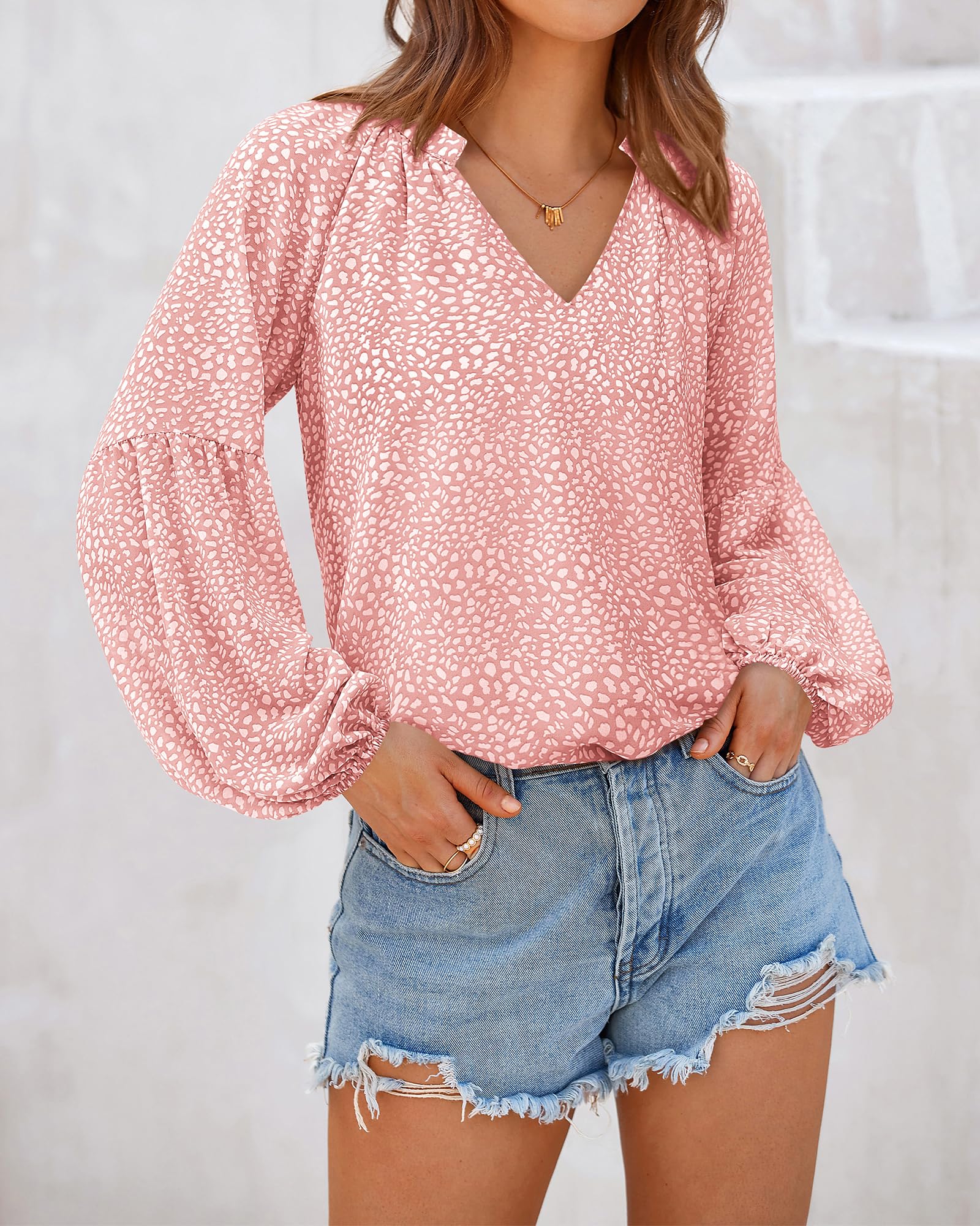 BTFBM Blouses for Women Dressy Casual Floral Boho Tops Trendy V Neck Lightweight Long Sleeve Shirts Fall Clothes 2025