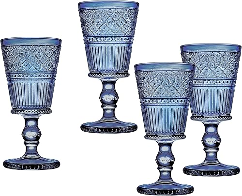 Godinger Copas de vino, copas con tallo, copas de vino tinto, copas de copa de vino, decoración vintage, colección Claro, azul, juego de 4