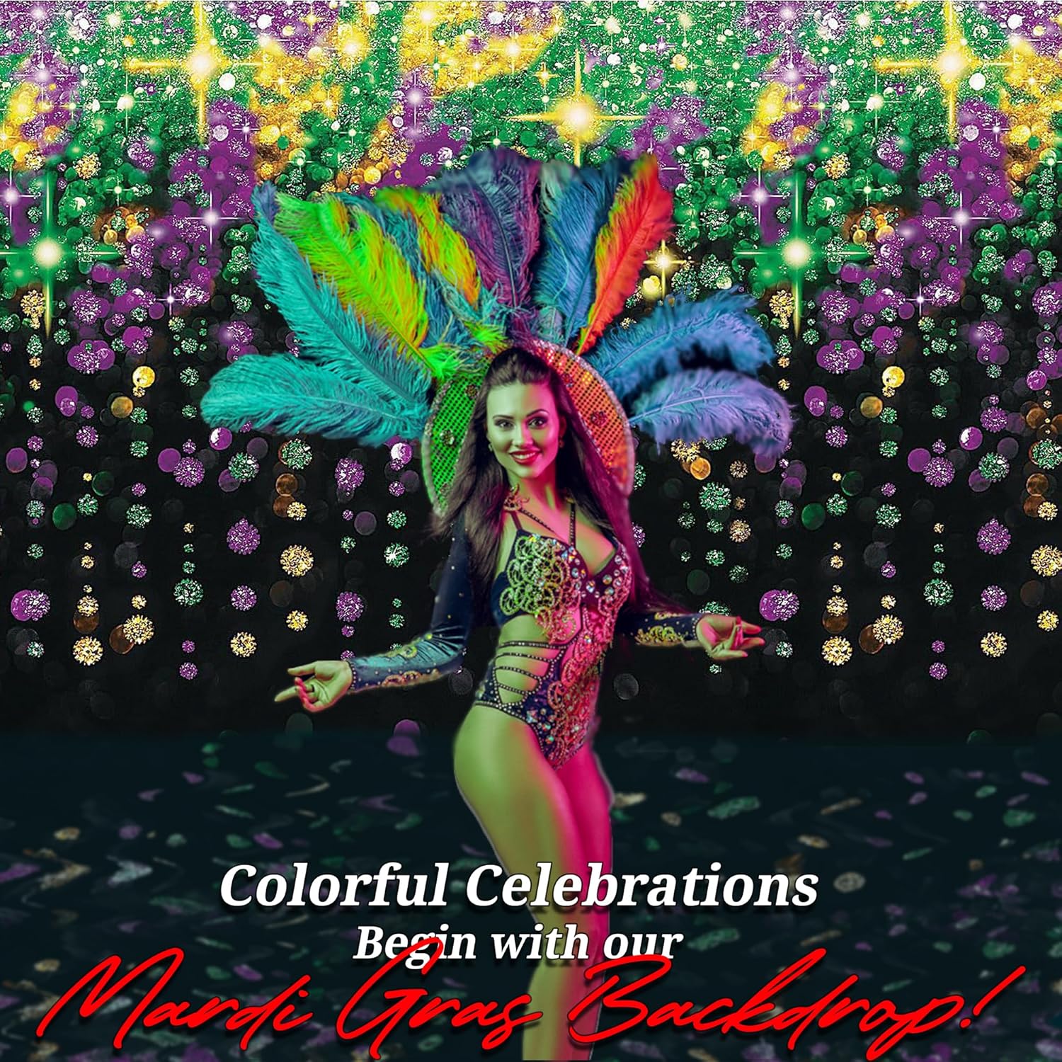 Mardi Gras Beads Backdrop Banner - 9 feet x 6 feet - Party Wall Decor and Photo Props