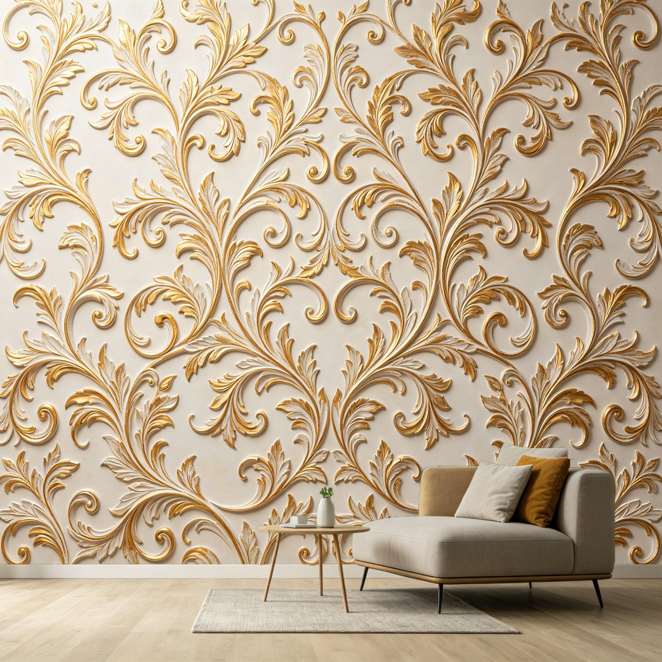 Custom Size Wall Murals Neoclassical Gold Leaf Relief Pattern 3D Textured Vintage Scrollwork SelfAdhesive Wall Fabric Removable Large Wallpaper for Photo Living Room