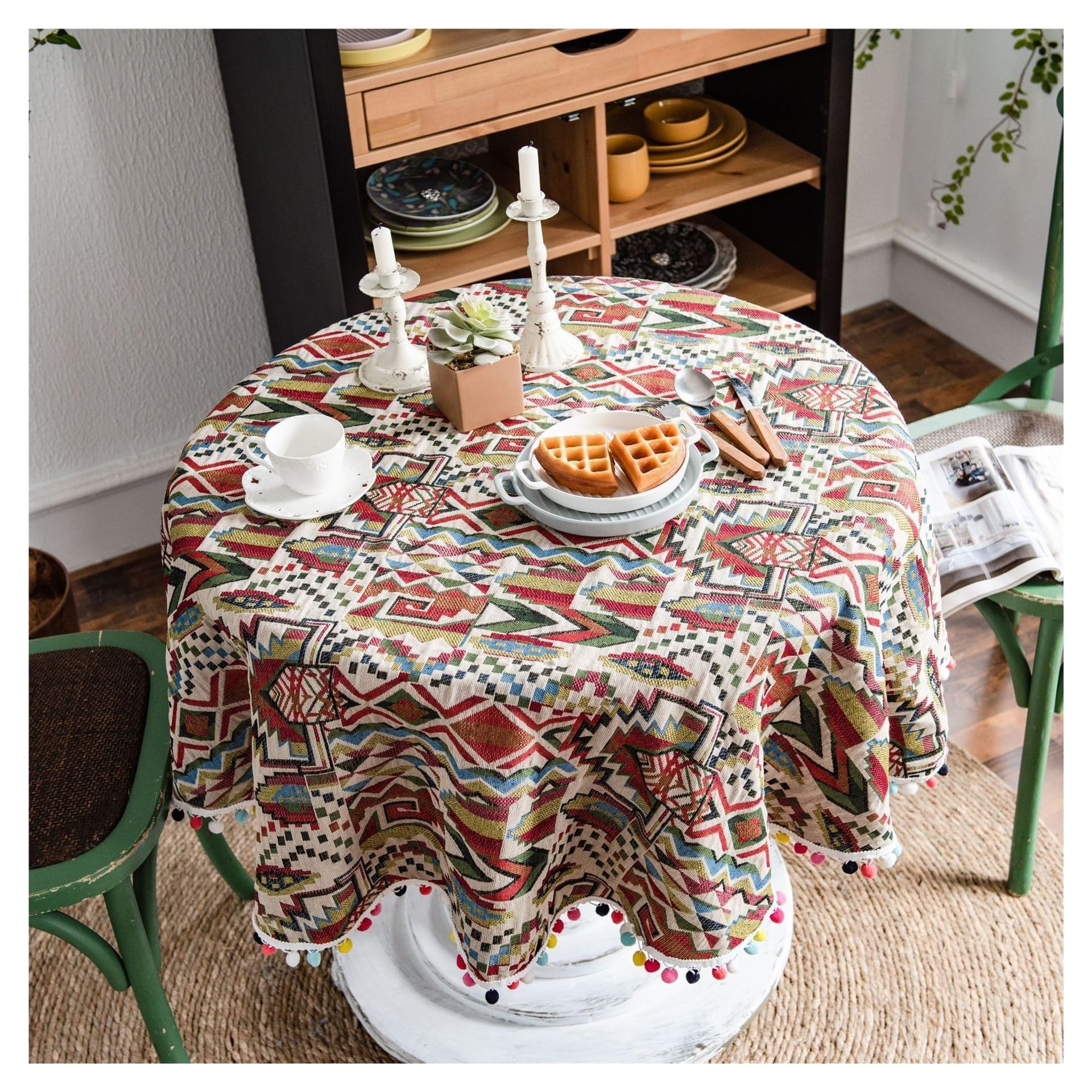 DYYEUAVT Colorful Jacquard Geometric Round Thick Tablecloth