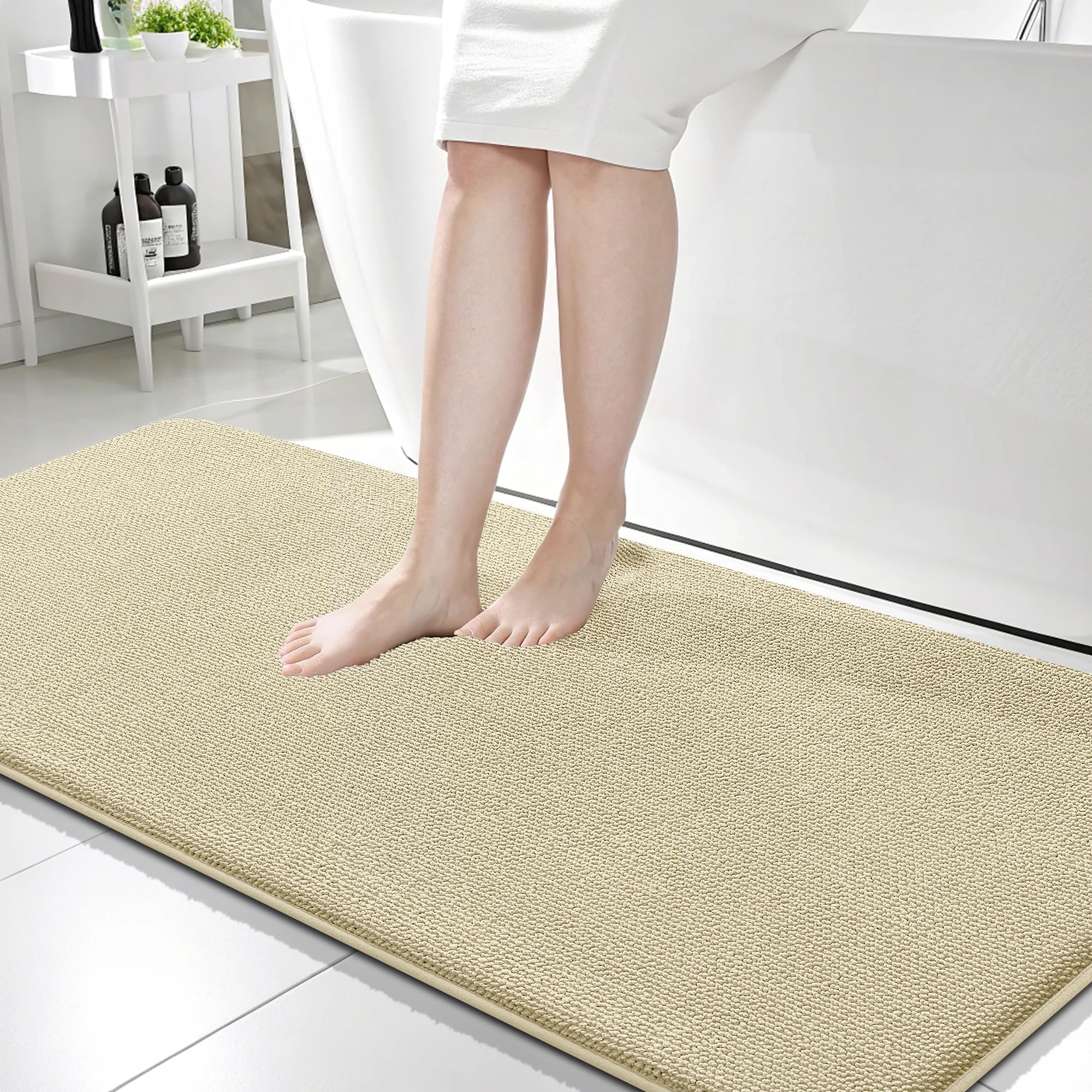 OLANLY Memory Foam Bathroom Runner Rug 59x24, Absorbent Long Bath Mat, Sand
