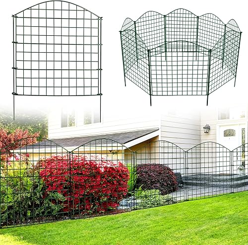 Valla de jardín 5 paneles de 12.1 pies de largo x 28 pulgadas de alto, barrera de metal a prueba de óxido para mascotas, barrera de animales, borde
