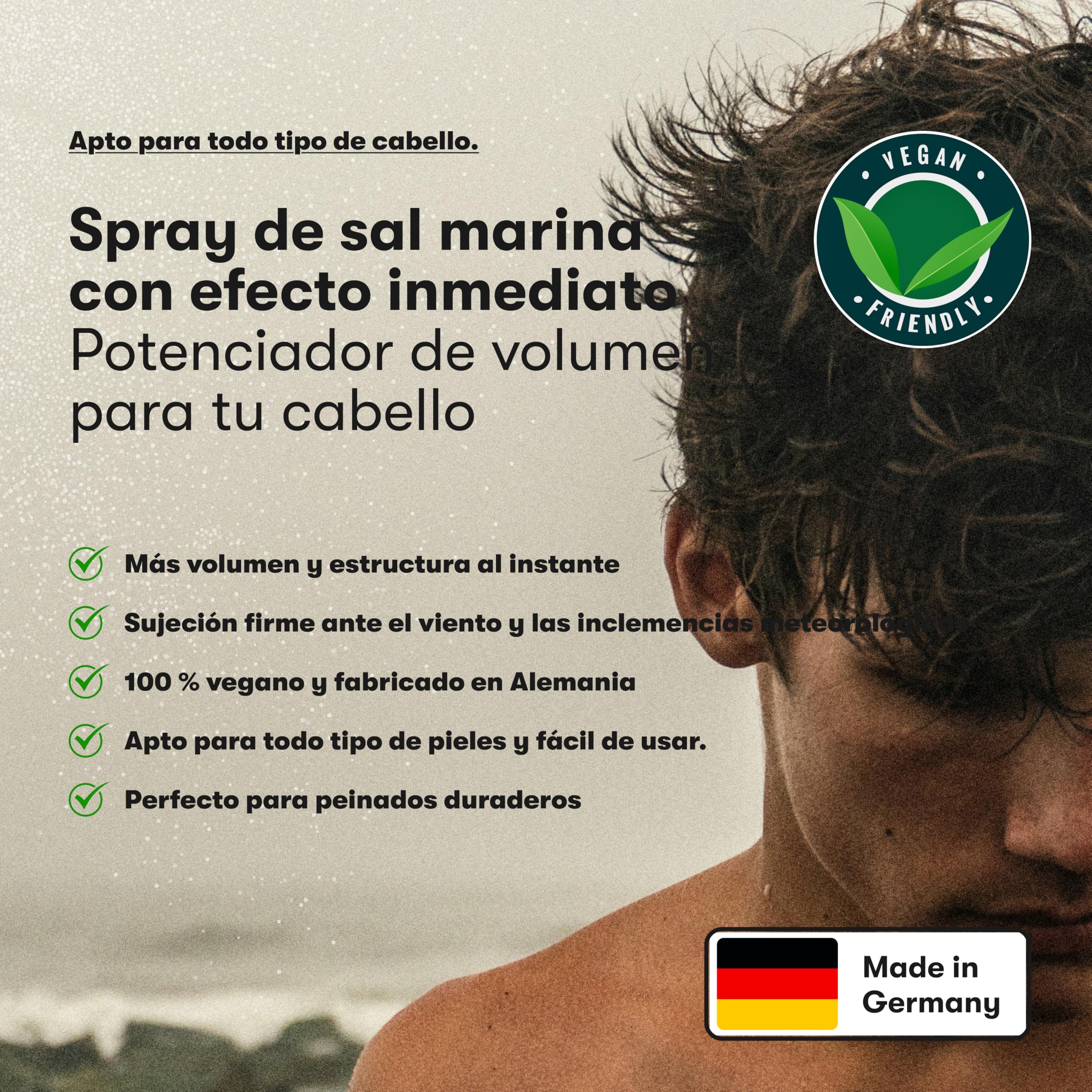 O.C. HAIRCARE Sea Salt Spray – 200 ml spray de sal marina para el cabello – prueba 30 días sin riesgos – potenciador de volumen para una sensación más completa del cabello con agarre fuerte – 100%