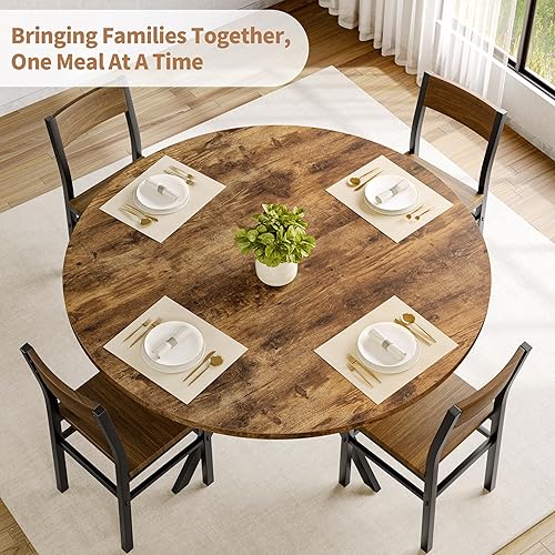 Miniatura 4 de Mesa de comedor redonda para 4, mesas de cocina y comedor de madera de 42 pulgadas con almacenamiento, mesa de desayuno circular con patas de metal,
