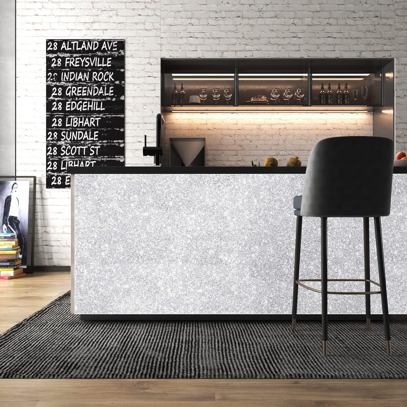 Stickyart Brokatowa tapeta biała błyszcząca samoprzylepna do mebli srebrna 40 cm x 200 cm folia winylowa naklejka biała błyszcząca winylowa samoprzylepna wodoodporna naklejki meblowe dekoracja ścienna