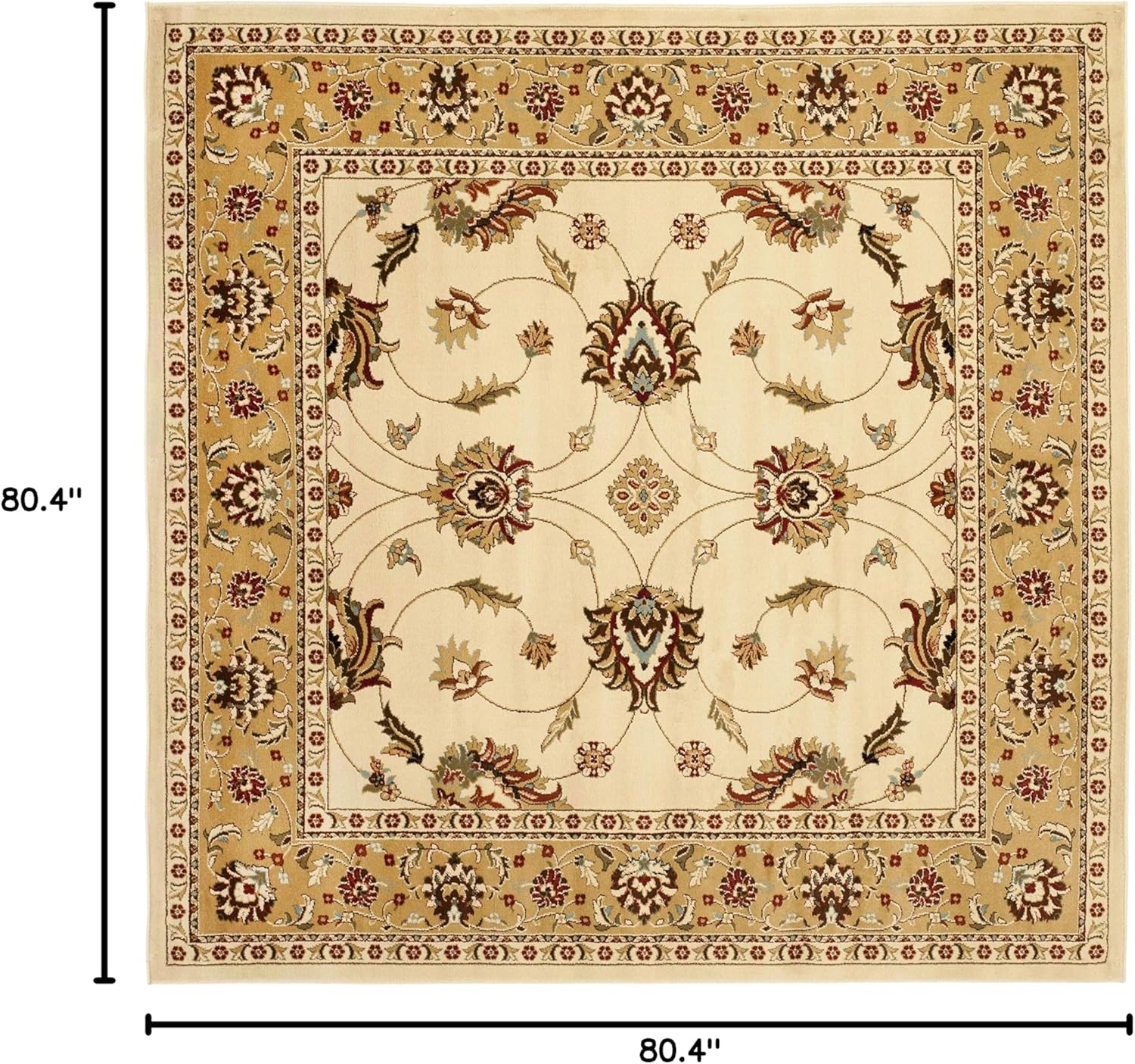Ivory and Beige Synthetic Safavid Style Area Rug