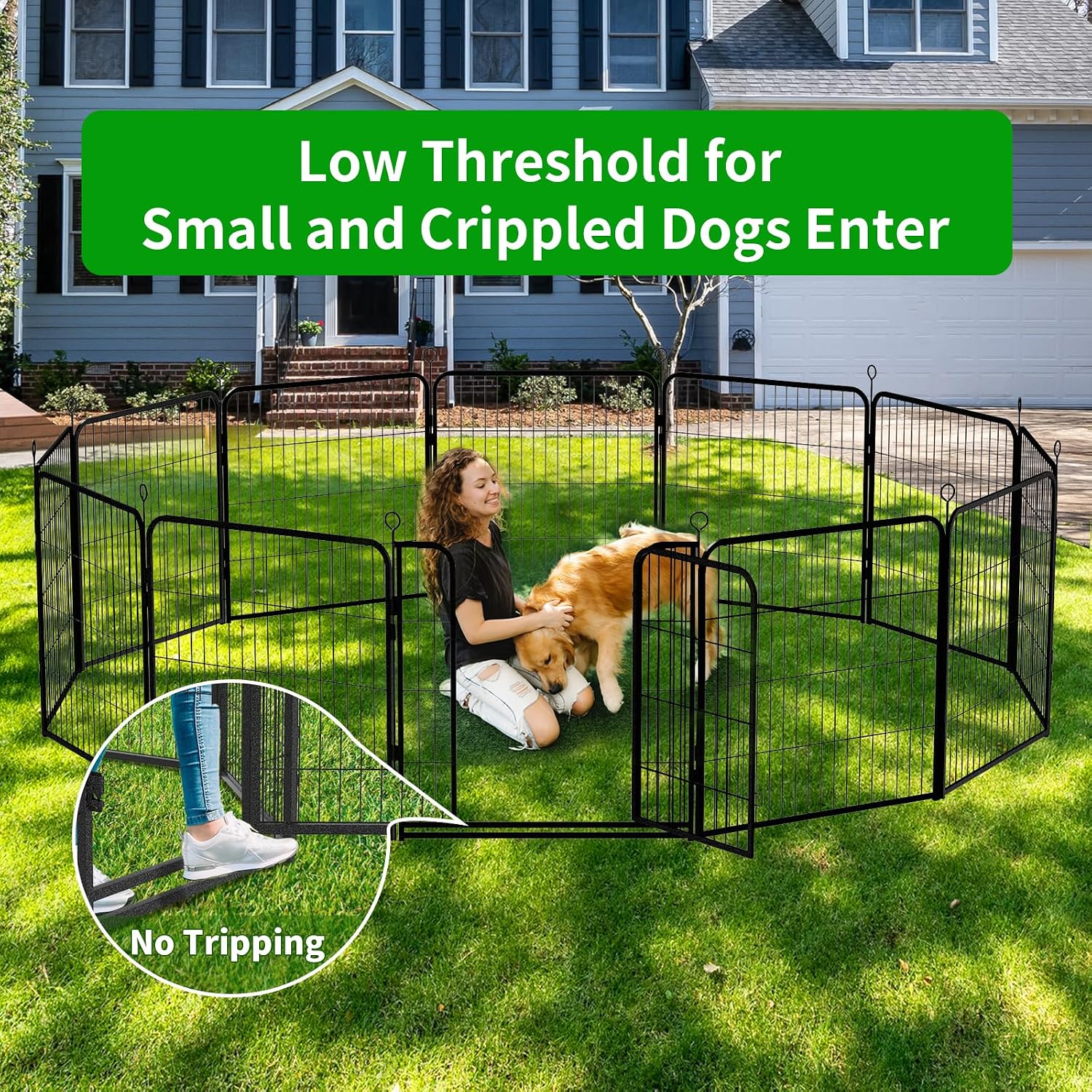 Kfvigoho Dog Playpen Outdoor Extra Wide 32 Piece Panels Heavy Duty Dog Fence 47" Height Anti-Rust with Doors Portable for RV Camping Yard, Total 84FT, 561 Sq.ft, Snowy Black