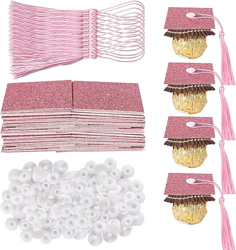 48 piezas de 2023 tapas de graduación para cupcakes con borlas adhesivas, puntos adhesivos, decoraciones de chocolate para la clase de 2023,