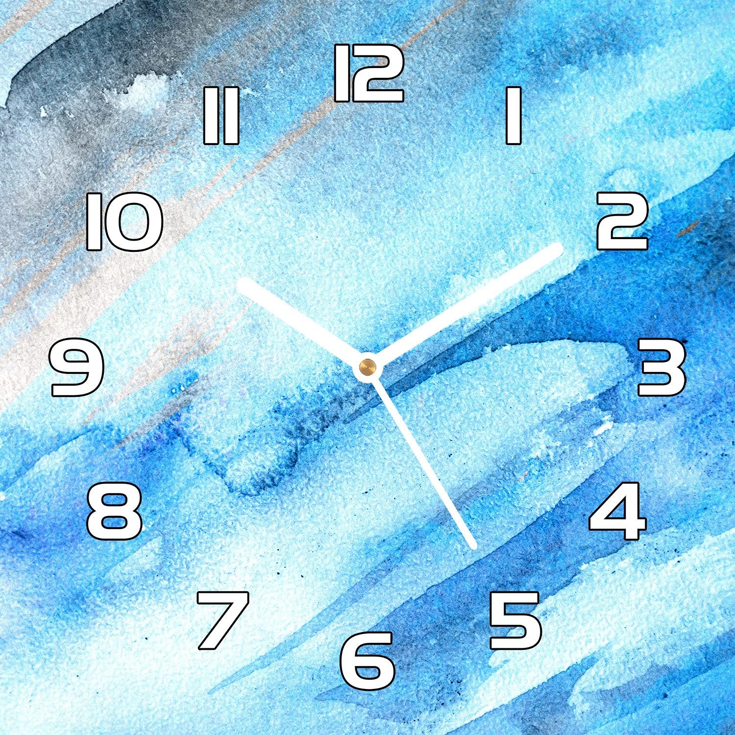 Horloge en verre 30x30 cm Coloray avec aiguilles blanches et motif splash abstrait pour mur