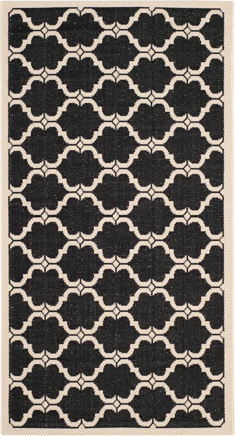 SAFAVIEH Washable Rug Outdoor Courtyard Collection - 2'7" x 5', Black & Beige, Non-Shedding & Easy Cleaning, Ideal for Patio, Backyard, Mudroom (CY6009-226)