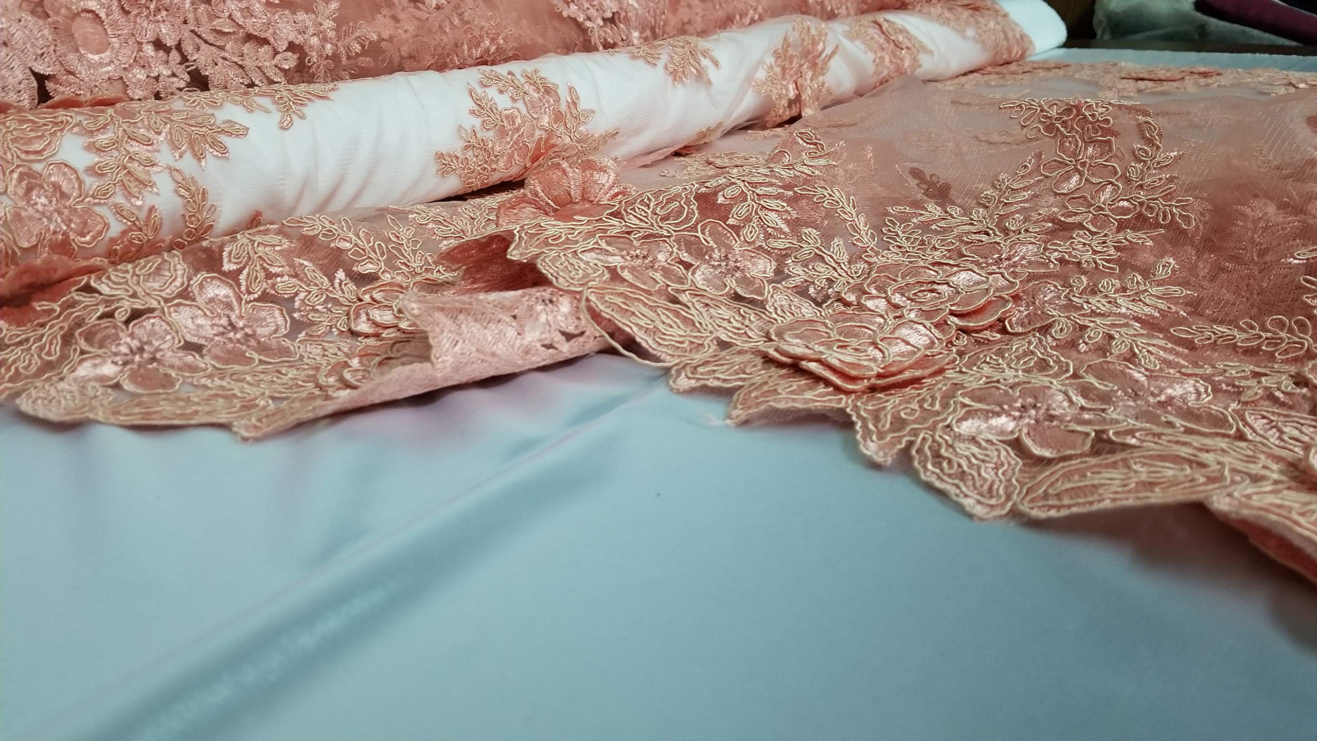 Amazon.com: Luxury Matte Salmon Lace Fabric Scalloped Edge Cording  Embroidery Floral Lace Gauze for Bridal Gown Party Dress 51 inches Width  Sold by Yard : Arts, Crafts & Sewing