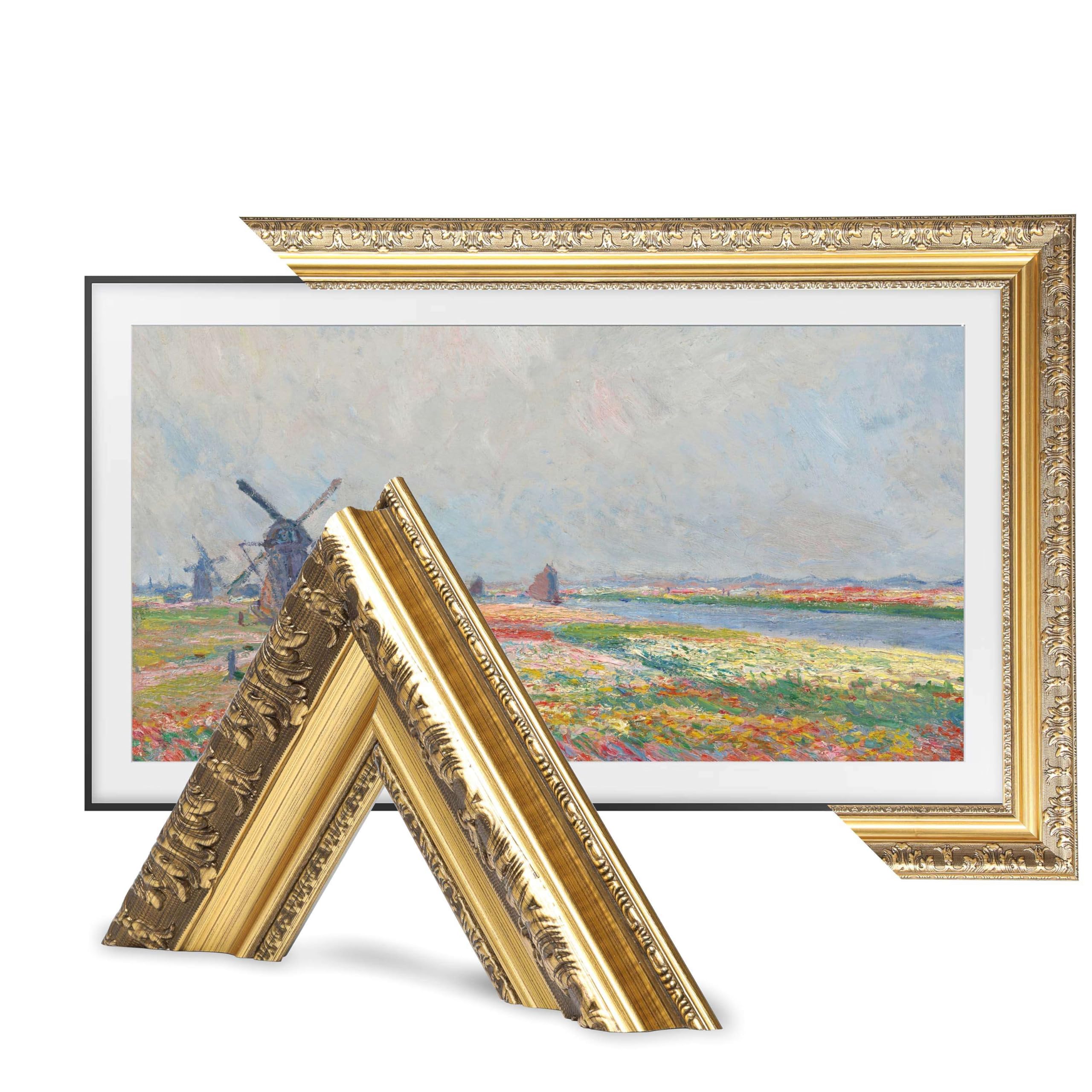 tv guard frame tv bezel, compatible with samsung the frame tv, 75 inch, antique gold, suitable for wall mounted televisions