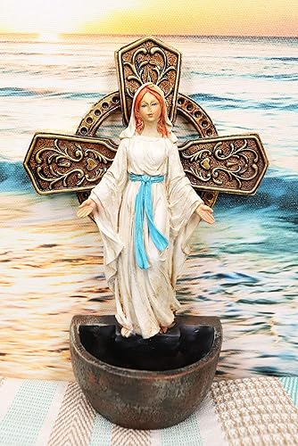 Ebros Gift Virgen Madre María Virgen Nuestra Señora de Gracia Placa de aparador montado en la pared o escritorio Fuente de agua bendita Iglesia