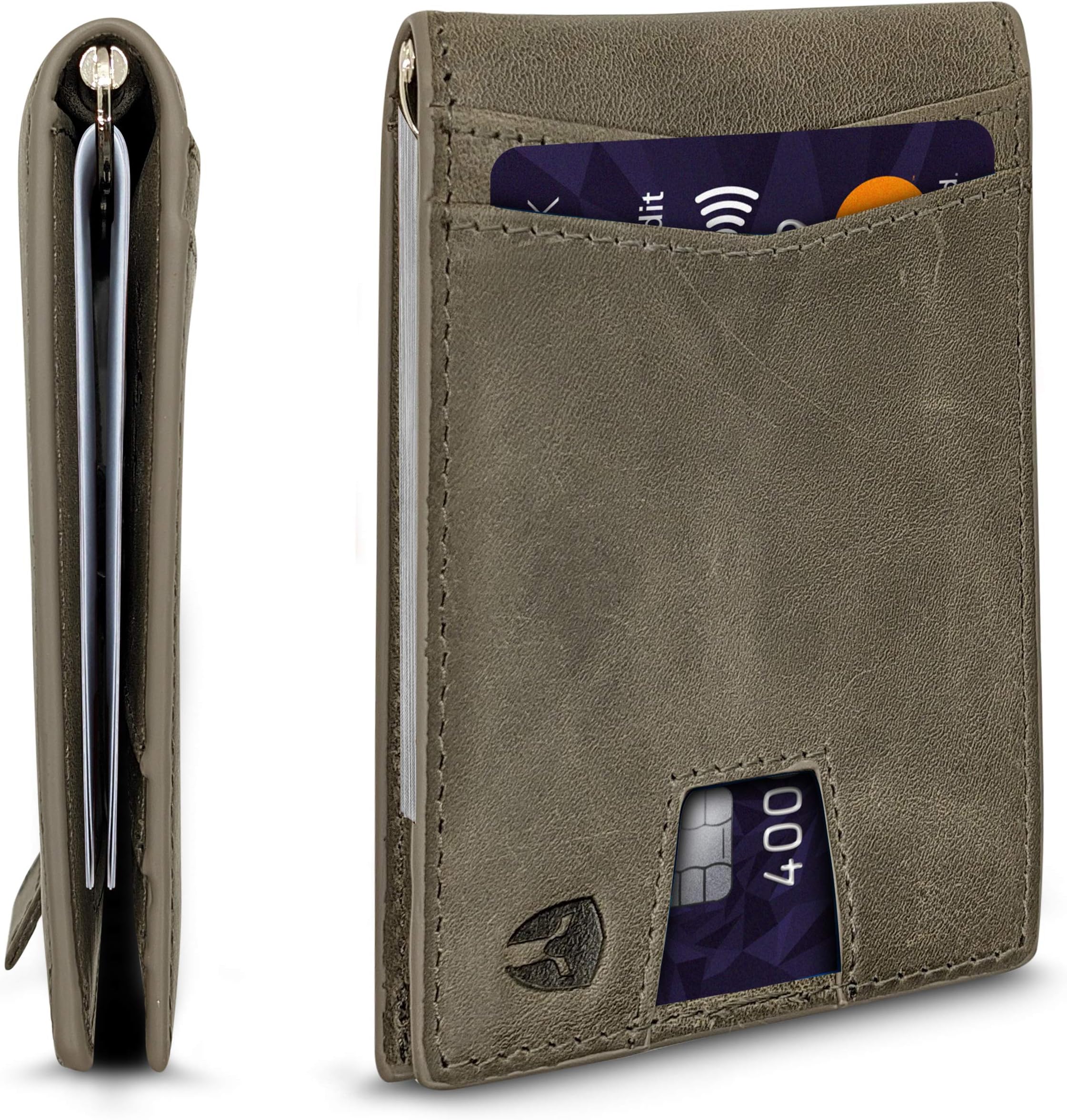 Bryker HydeRFID Blocking Slim Minimalist ID Inside Front Pocket Wallet, Money Clip, 9 Slots, Top Grain Leather, Slim Minimalist - Dark Gray, Small, Slim Wallet