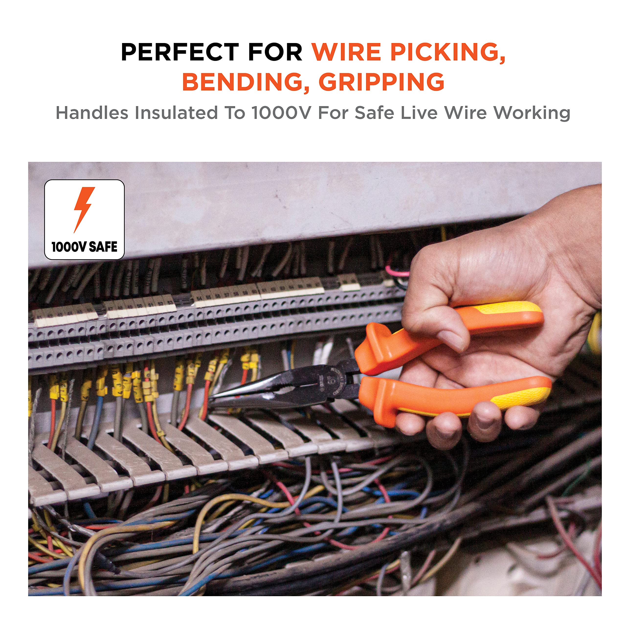 GROZ 7 inch Long Nose Insulation Plier with Insulation to 1000V AC| Ideal for Cutting & Gripping Wires Corrosion Resistant| Shockproof | Length: 175 mm| LNP/CV/7 3