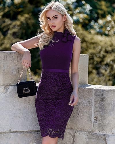 Miniatura 4 de Miusol Women's Retro Half Collar Contrast Floral Lace Cocktail Party Dress