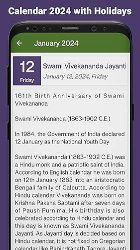 Calendar 2024 with Holidays