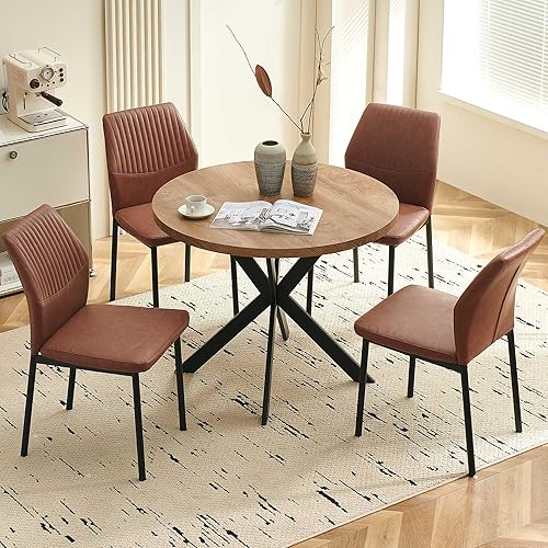 Miniatura 28 de Juego de mesa de comedor redonda de 37 pulgadas para 4, moderno juego de café de cocina de círculo pequeño para apartamento, sala de estar, oficina,