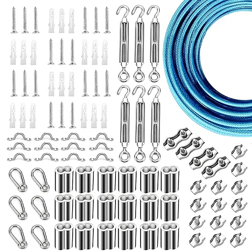 Miniatura 24 de Kit de suspensión de luces de globo, cable guía de luz para exteriores, cable de acero inoxidable recubierto de vinilo, incluye PVC transparente