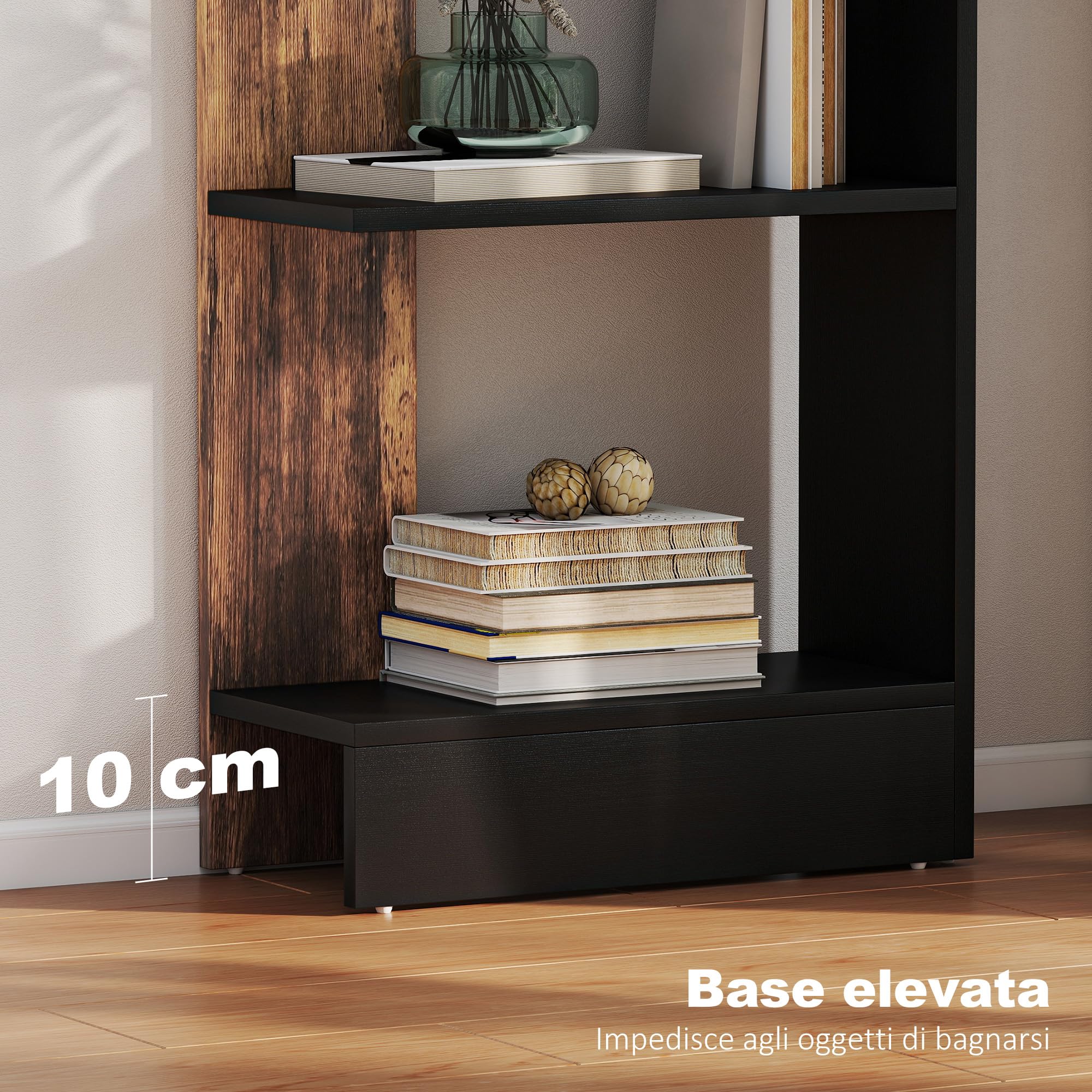 HOMCOM Mobiletto Scaffale Stretto a 5 Ripiani, Scaffale Portaoggetti Salvaspazio Moderno in Legno, Libreria per Bagno, Soggiorno, Camera da Letto, Studio e Ufficio, 45x21x170 cm, Marrone Rustico