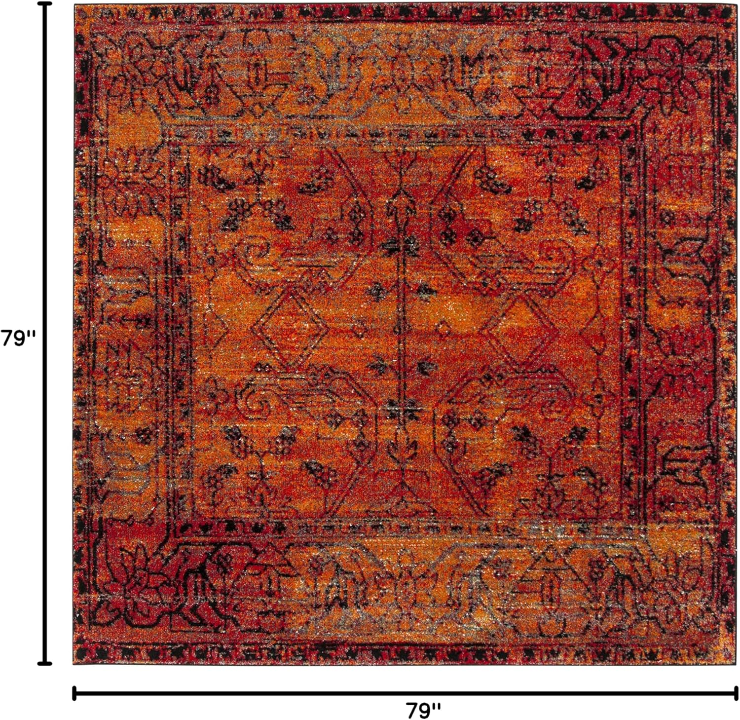 SAFAVIEH Vintage Hamadan Collection Area Rug - 6'7" Square, Orange, Oriental Traditional Persian Design, Non-Shedding & Easy Care, Ideal for High Traffic Areas in Living Room, Bedroom (VTH216C)