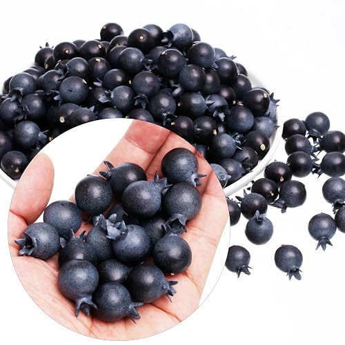 Crafare 120 Pcs Artificial Blueberries - Lifelike 0.6" Frosted Fake