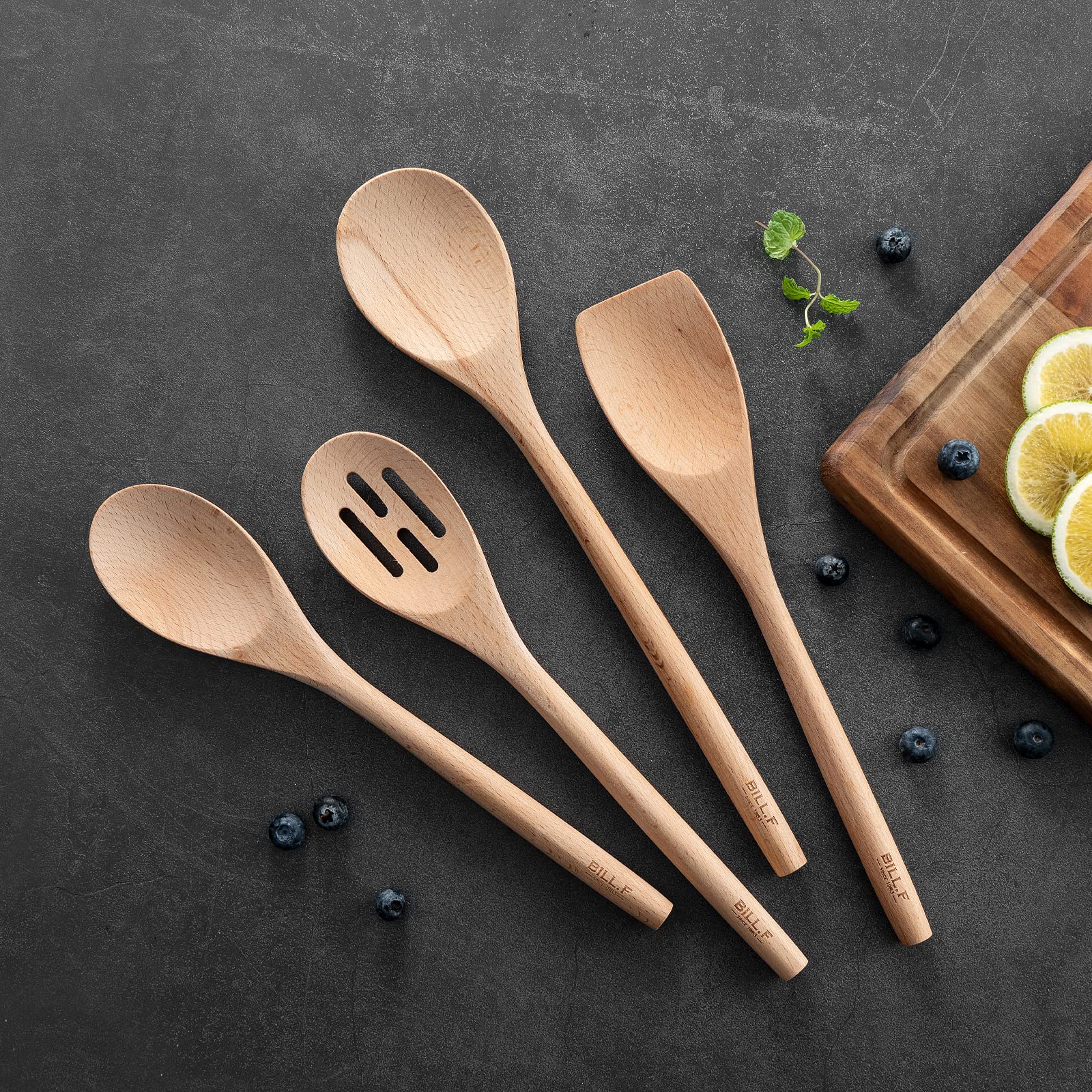 Bill.F Set Coltelli Da Cucina 16 Pezzi In Acciaio Inox Con Blocco Legno Noce – 4 Utensili In Legno E Tagliere - 2