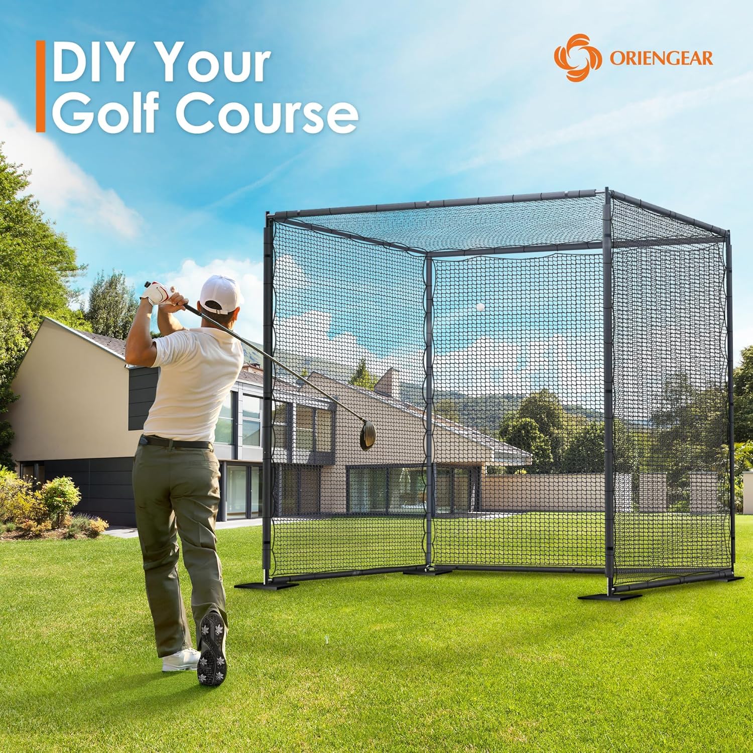 ORIENGEAR Golf Netting for Garage, Golf Hitting Practice Net 10x15ft 10x20ft, Backyard DIY Nets for Chipping Driving and Baseball Hockey Soccer Sports, with Rope and Buckle (NET ONLY Without Poles)