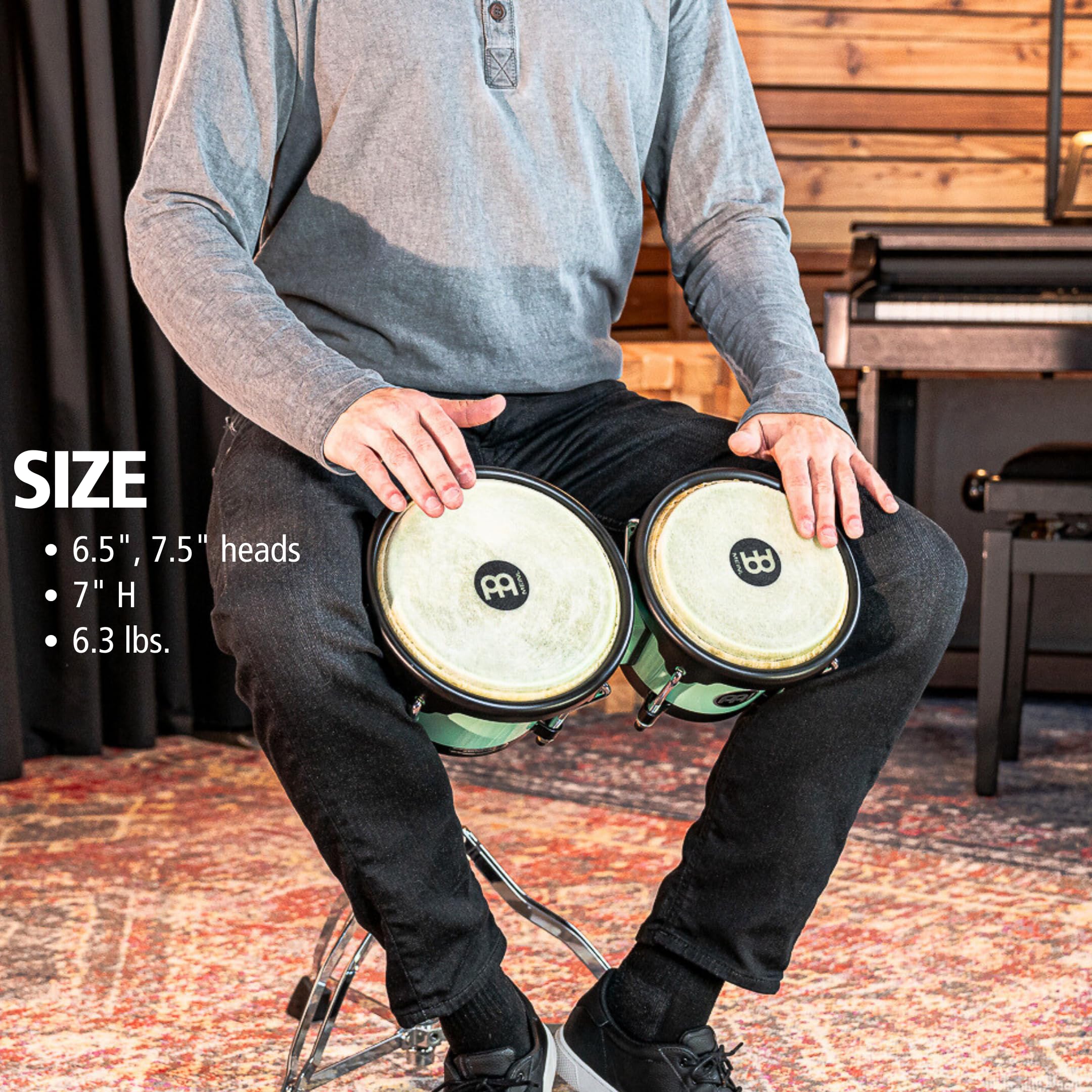 Meinl Percussion Bongos Journey Series - 2 Tamburi a Mano da 6.5 e 7.5 Pollici - Chiave Accordatura Inclusa - Plastica ABS, Light Blue (HB50SF)