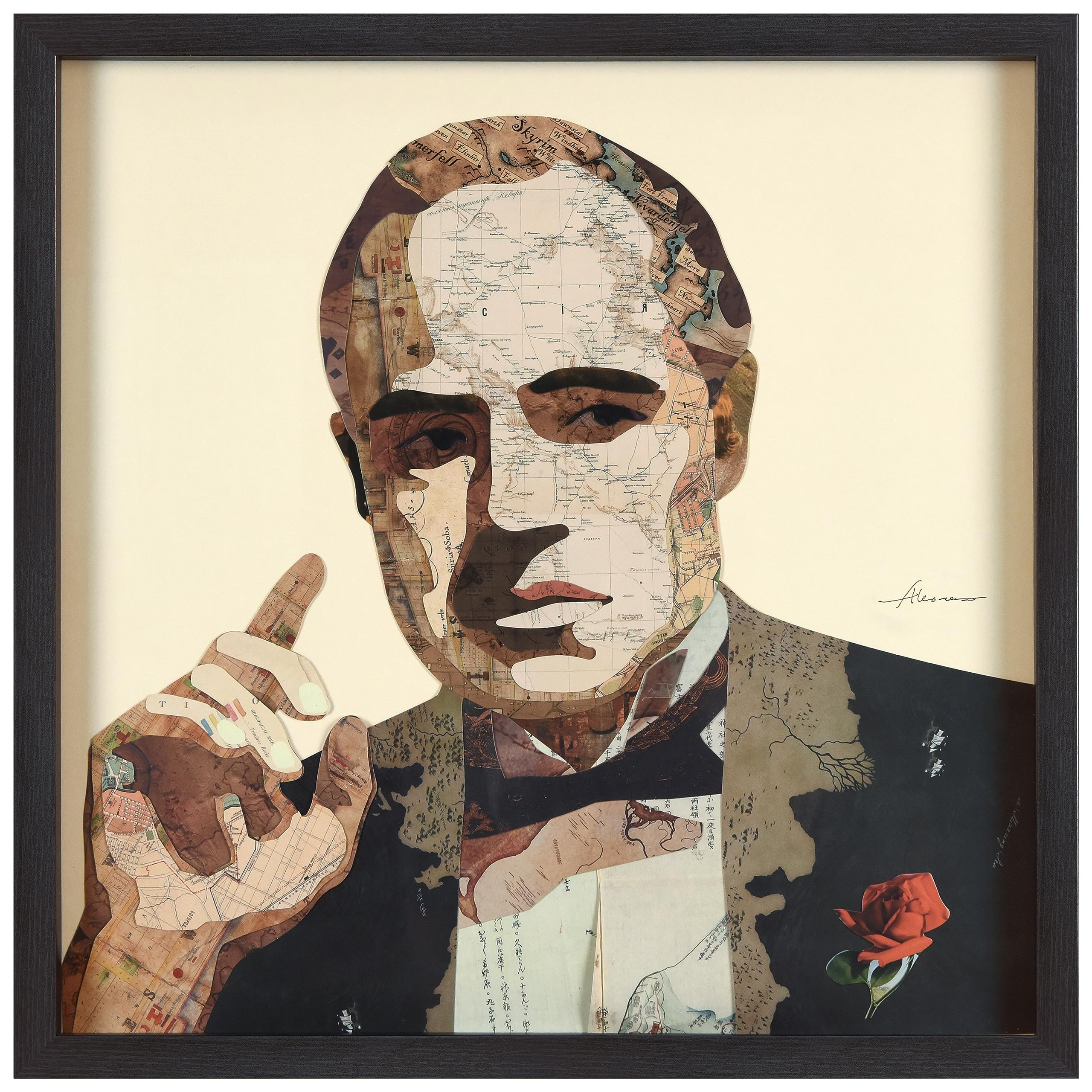 Empire Art Direct Godfather Dimensional Collage Framed Graphic Paper Under Glass Wall Art by Alex Zeng Ready to Hang, 25" x 25"