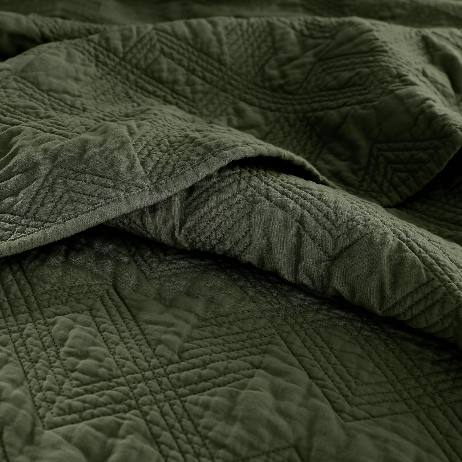 WDCOZY 100% Cotton Oversized King Quilt Set - Olive Green California Cal King Size Soft Lightweight Modern Bedspread, Farmhouse Country Rustic Coverlet, Textured Like Linen, Shabby Chic Bedding - Image 5