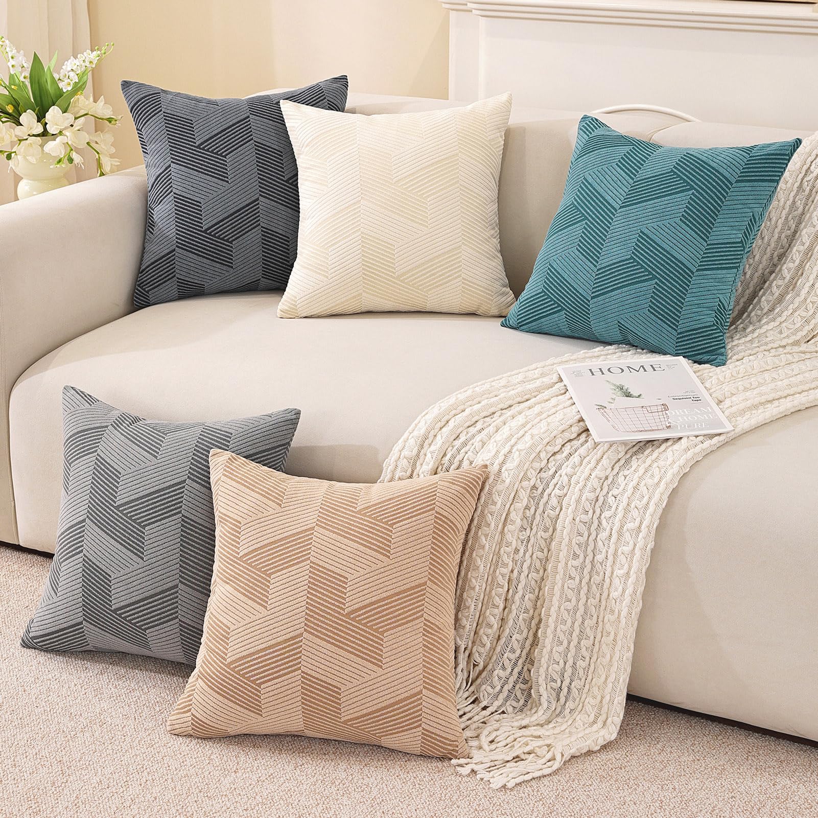 Kissenbezüge Dekokissen, Quadratische Kissenbezüges, Moderne Dekokissen Weiche Kissenbezüge für Wohnzimmer, Sofa Schlafzimmer Zuhause Dekor (Dunkelgrau,45 x 45 cm)