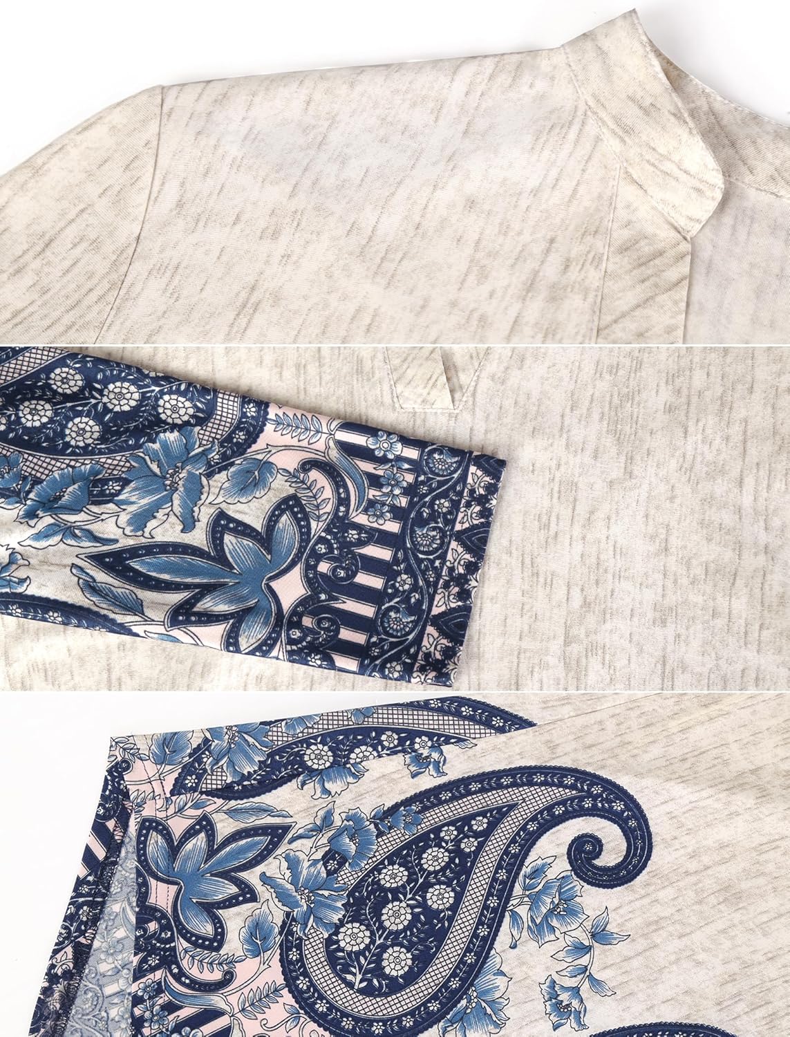 BAISHENGGT 3/4 Sleeve Tops for Women Notch V Neck Floral Work Blouses Dressy Casual Loose Fit Going Out Tunic Tops - Image 6