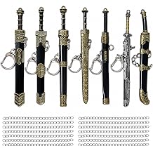7PCS Chinese Sword Keychain, Mini Ancient Weapon Letter Opener with Sheath