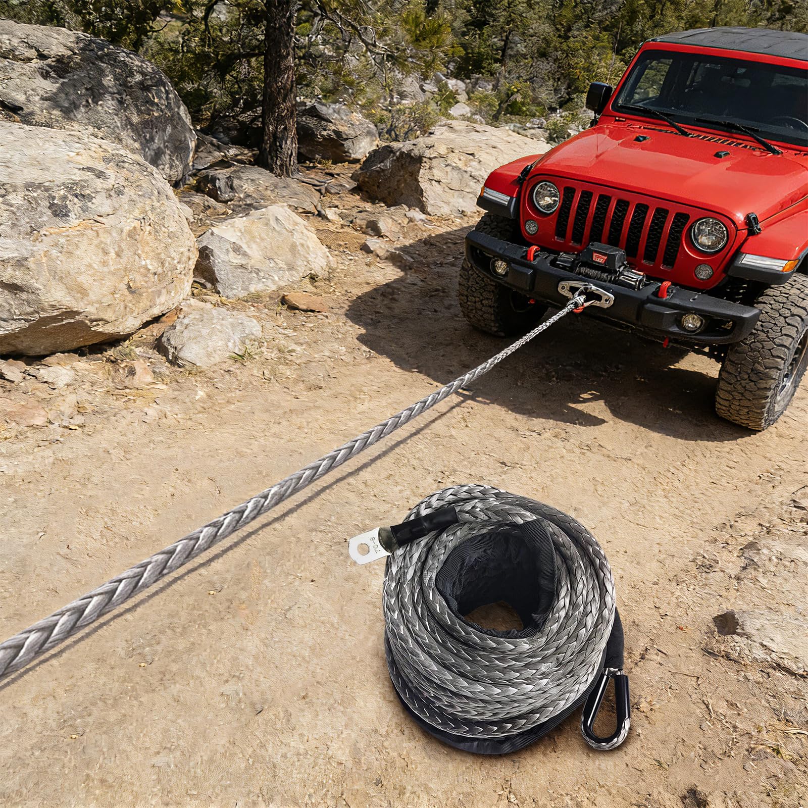 Seil, Seilwinde, Seilwinde, 4 x 4, Abschleppseil, für Geländewagen, UHMW-PE 12 Geflechte, Schutzmantel, Ring zur schnellen Befestigung, 10 mm x 30 m, ATV, UTV, SUV, LKW, Off Road
