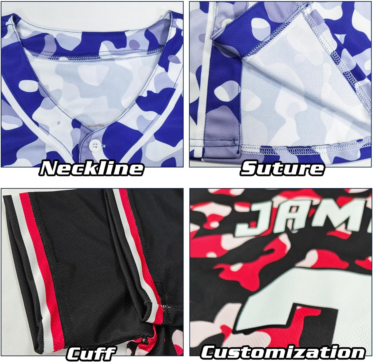 Custom Kids(4-7) Baseball Jersey Camo Design Shirt Personalized Name & Number Fans Gift for Kid Boys & Girls S-L For Slc Baseball Red Navy image 5 of 5 B0F4K7J8KM