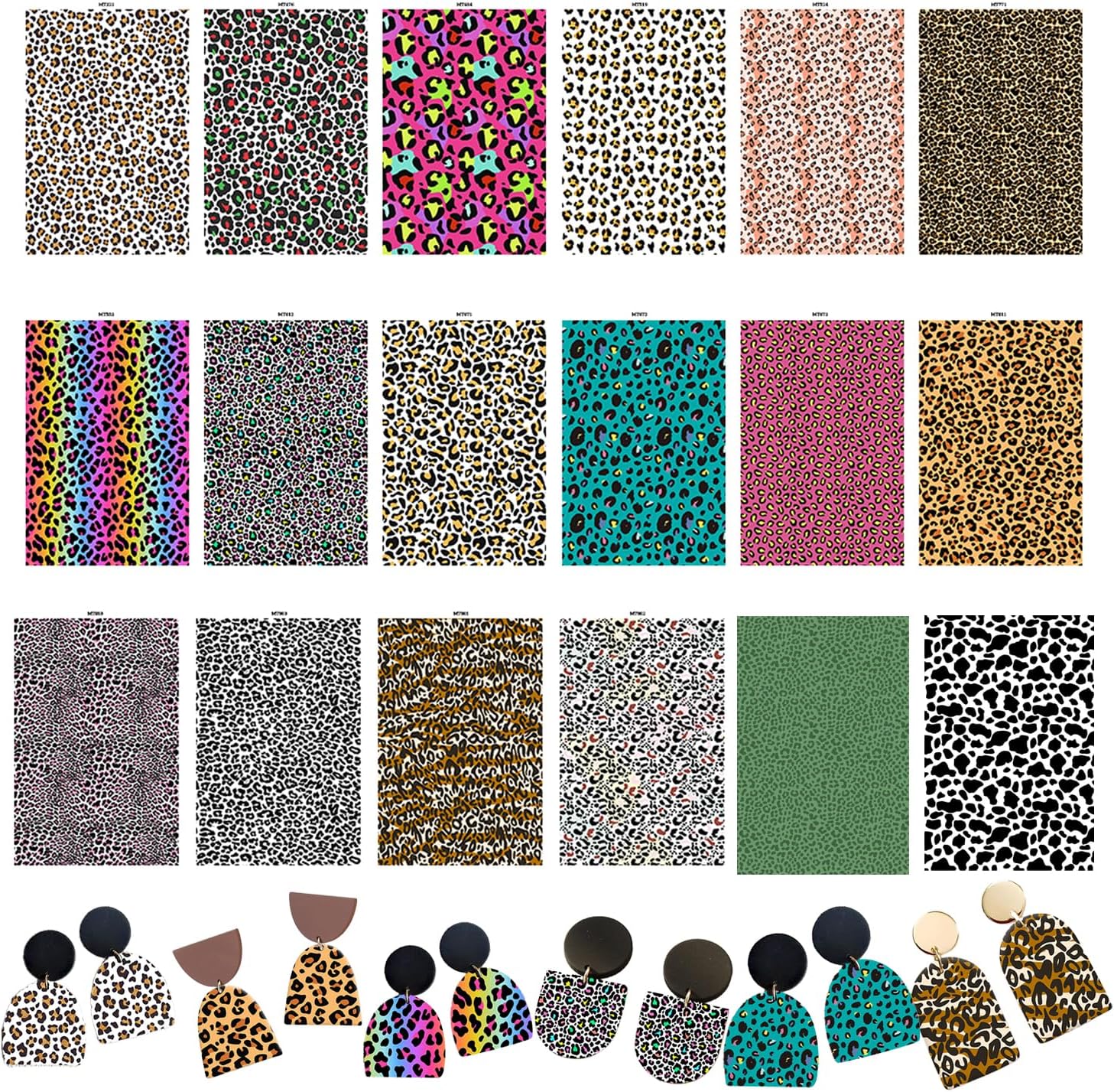 BAOFALI 18 Sheets Clay Transfer Paper for Earrings & Polymer Clay, 18Desing Water Transfer Paper for Polymer Clay Jewelry Necklaces Pendants DIY Craft Supplies Leopard Pattern5.82x3.93in