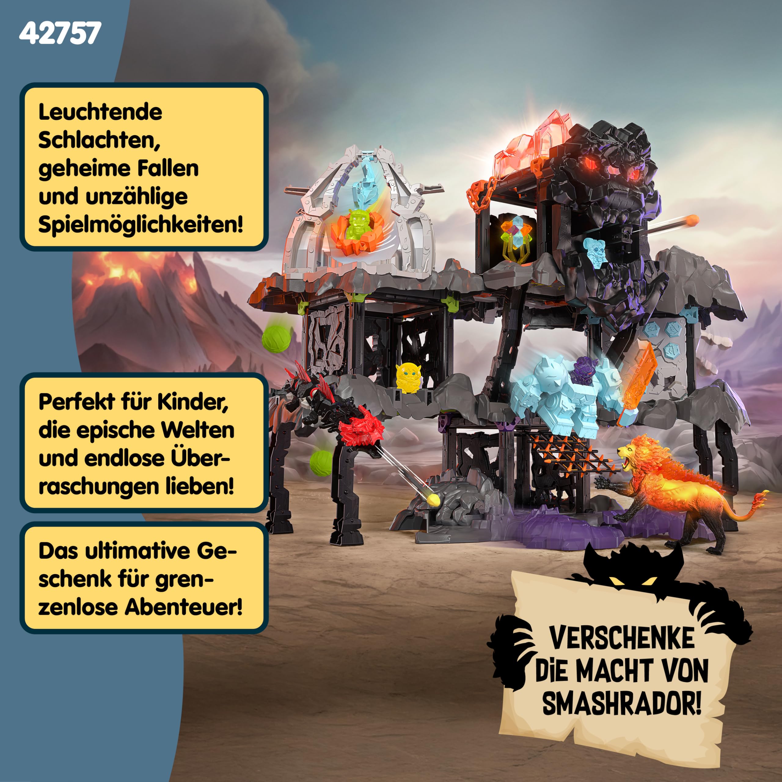 schleich ELDRADOR | MasterCave Smashrador 42757 | ab 6 Jahren | 119 Teile | Set aus 4 x ELDRADOR Battle Cave, 4x Minis, Roboter, Lavalöwe & Superkristall | mit vielen Funktionen & Zubehör