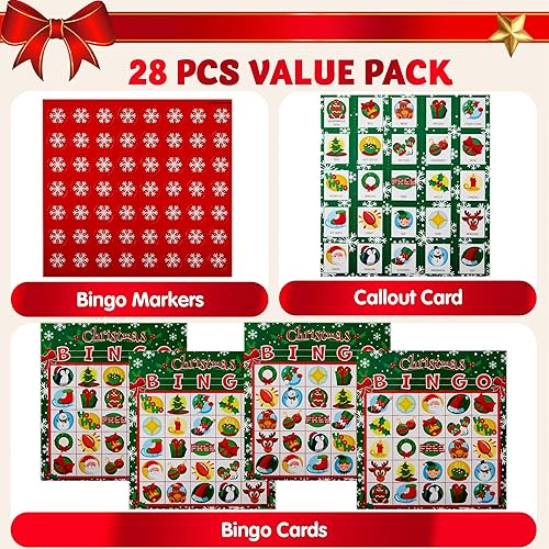 Miniatura 2 de JOYIN Juego de 28 jugadores de tarjetas de bingo de Navidad para niños, juegos de mesa de fiesta de Navidad, tarjeta de bingo de invierno, juegos de