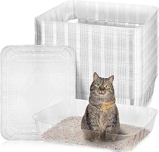 Zubebe 50 Pack Large Disposable Cat Litter Boxes, 19.69x15.75x3.94in Clear Plastic Trays for Cats, Travel, Indoor Pets - Stackable & Portable