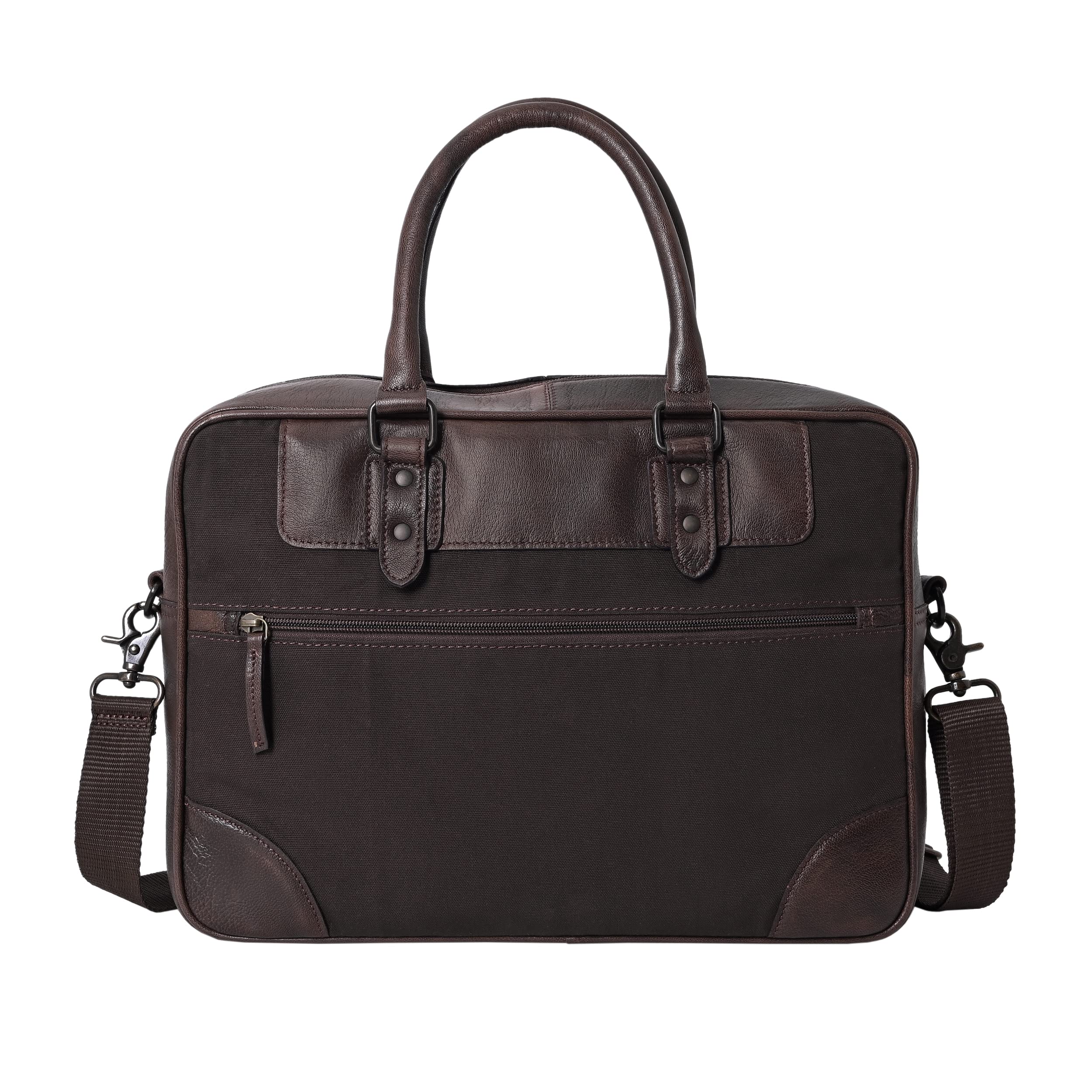 ZINT Brown Canvas Genuine Full Grain Leather Unisex Messenger 15 inches Laptop Bag - Image 4 thumbnail