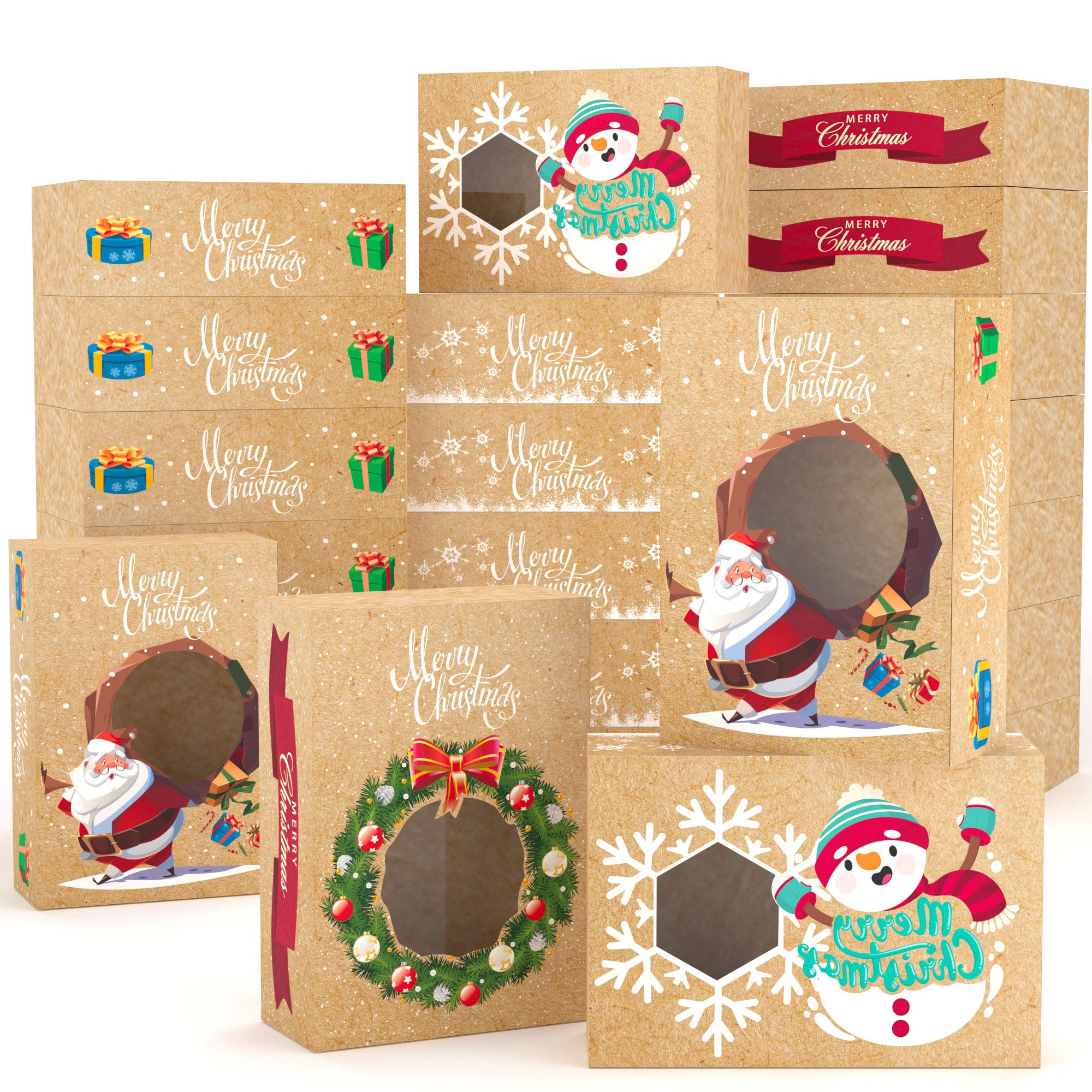 KD KIDPAR 24PCS Christmas Cookie Boxes Large for Gift Giving Packaging Holiday Christmas Food, Bakery Treat Boxes with Window, Candy and Cookie Boxes from KD KIDPAR, Size 8.75x5.75x2.75