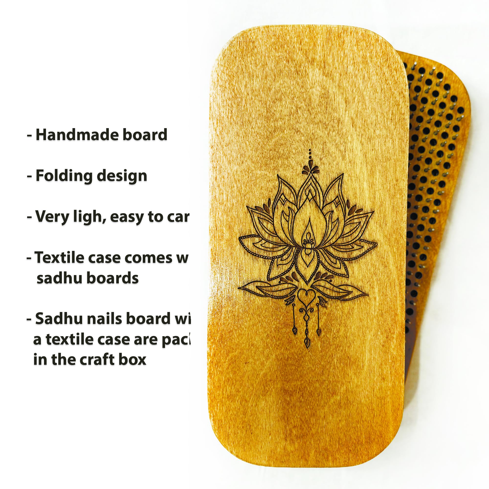 Jetisy Sadhu Board - Nail Board for Feet, Handmade with Birch Plywood & Galvanized Nails, Brown