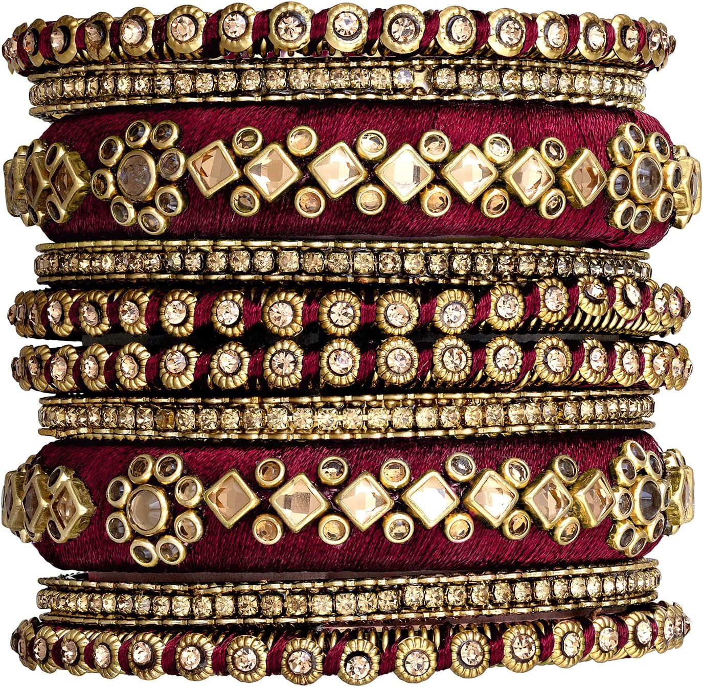Aheli Velvet Matching Fancy Silk Thread Blue White Chuda Chura Bangle Set Gift for Women Size 2.6"