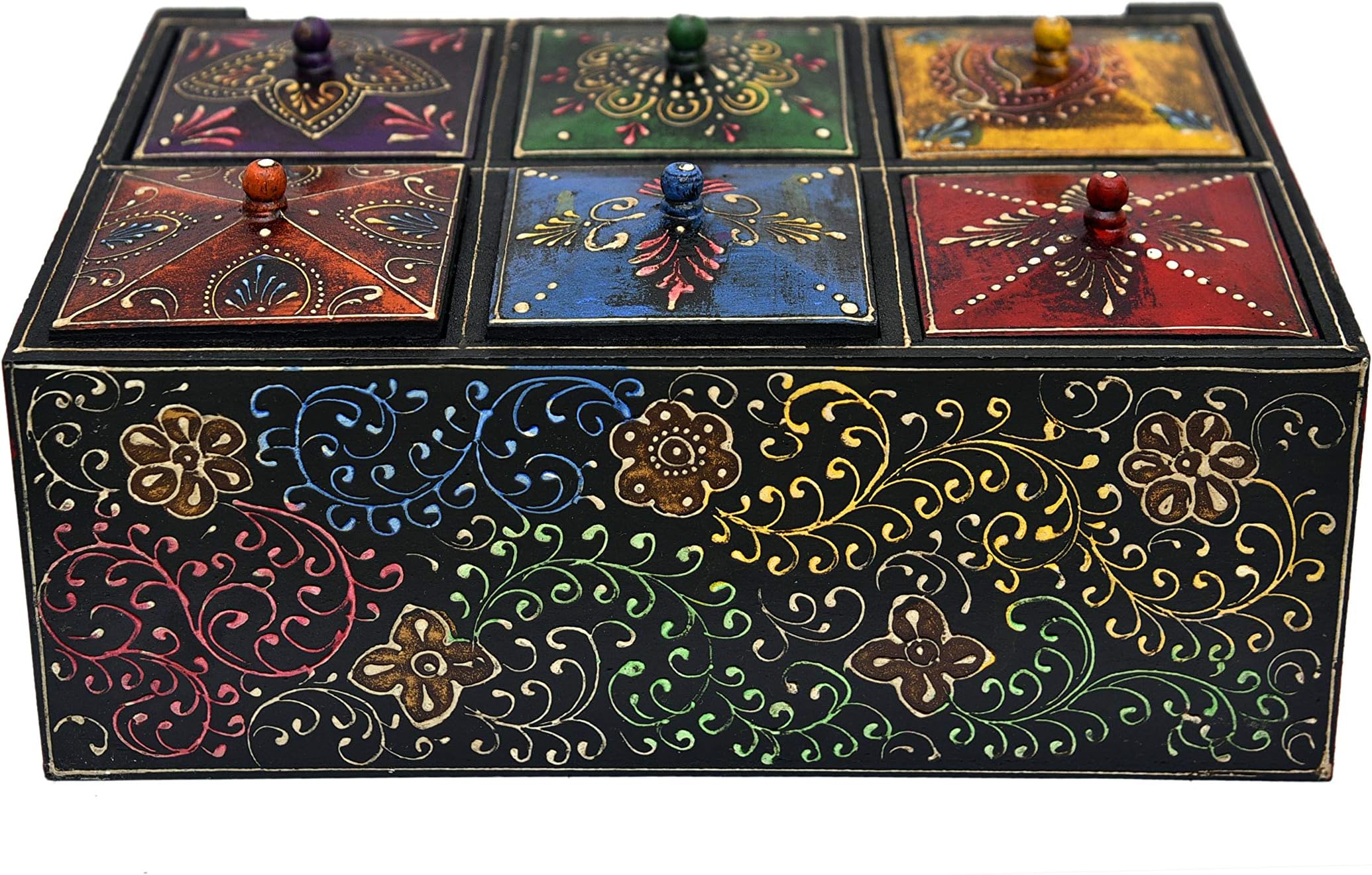 UMHISHOP Mini Bed Side/ Table Top Wood Showpiece / Drawer (With 6 Drawers) 7" (L) x 4.5" (W) x 10" (H) Inches