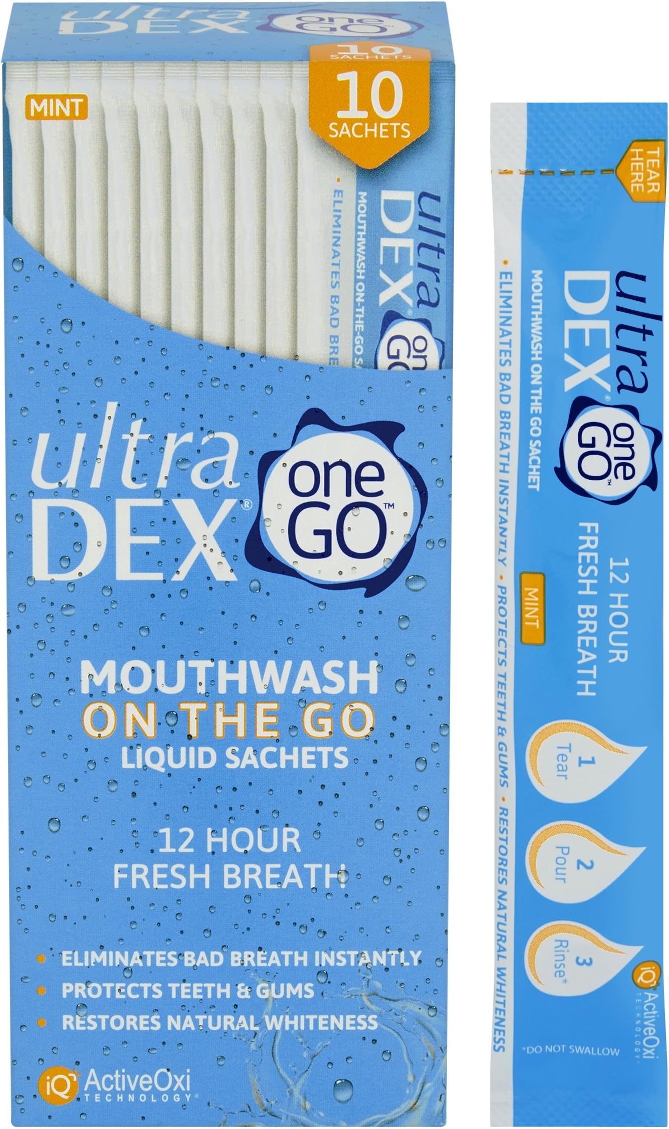 UltraDEX One Go Mouthwash on the Go Liquid Sachets, 10 x 15ml