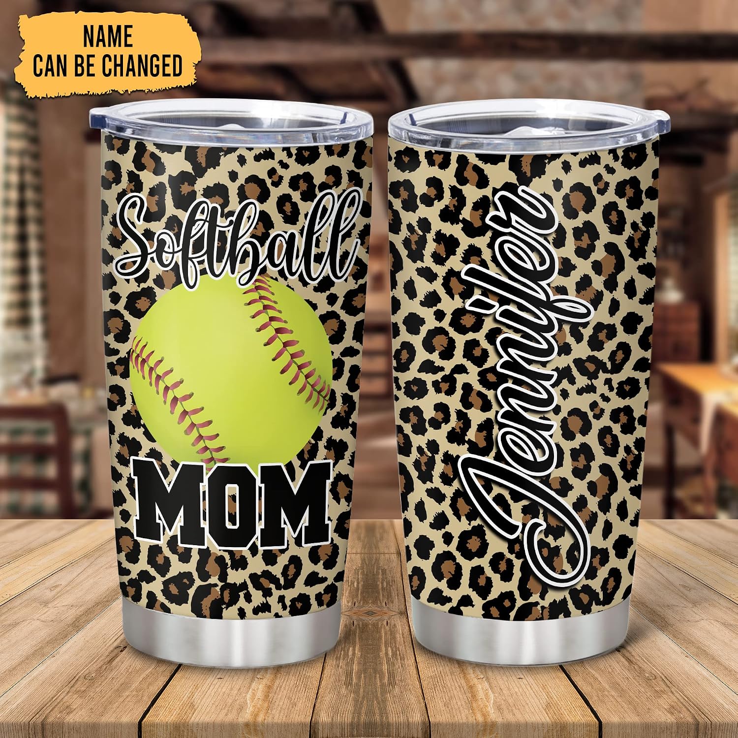 Hyturtle Personalized Softball Tumbler - Mom Softball Print Custom Name Stainless Steel Tumbler 20oz With Straw Lid - Gifts For Mom Women Men Fan Coach Sport Lovers Birthday Mother's Day