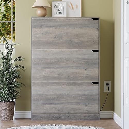 Miniatura 105 de Armario de almacenamiento de zapatos con 3 cajones abatibles, armario estrecho para zapatos, organizador independiente de almacenamiento para Negro