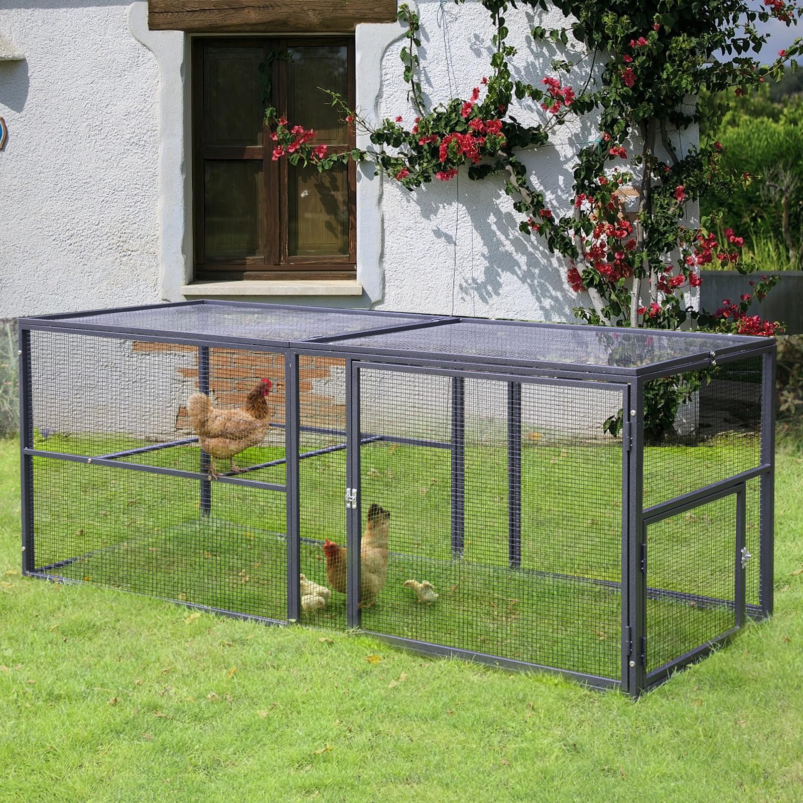 Chicken Run Chicken Coop Walk-in Poultry Cage Hen House Rabbits Habitat Cage, Extension Run for Multi Coops Large